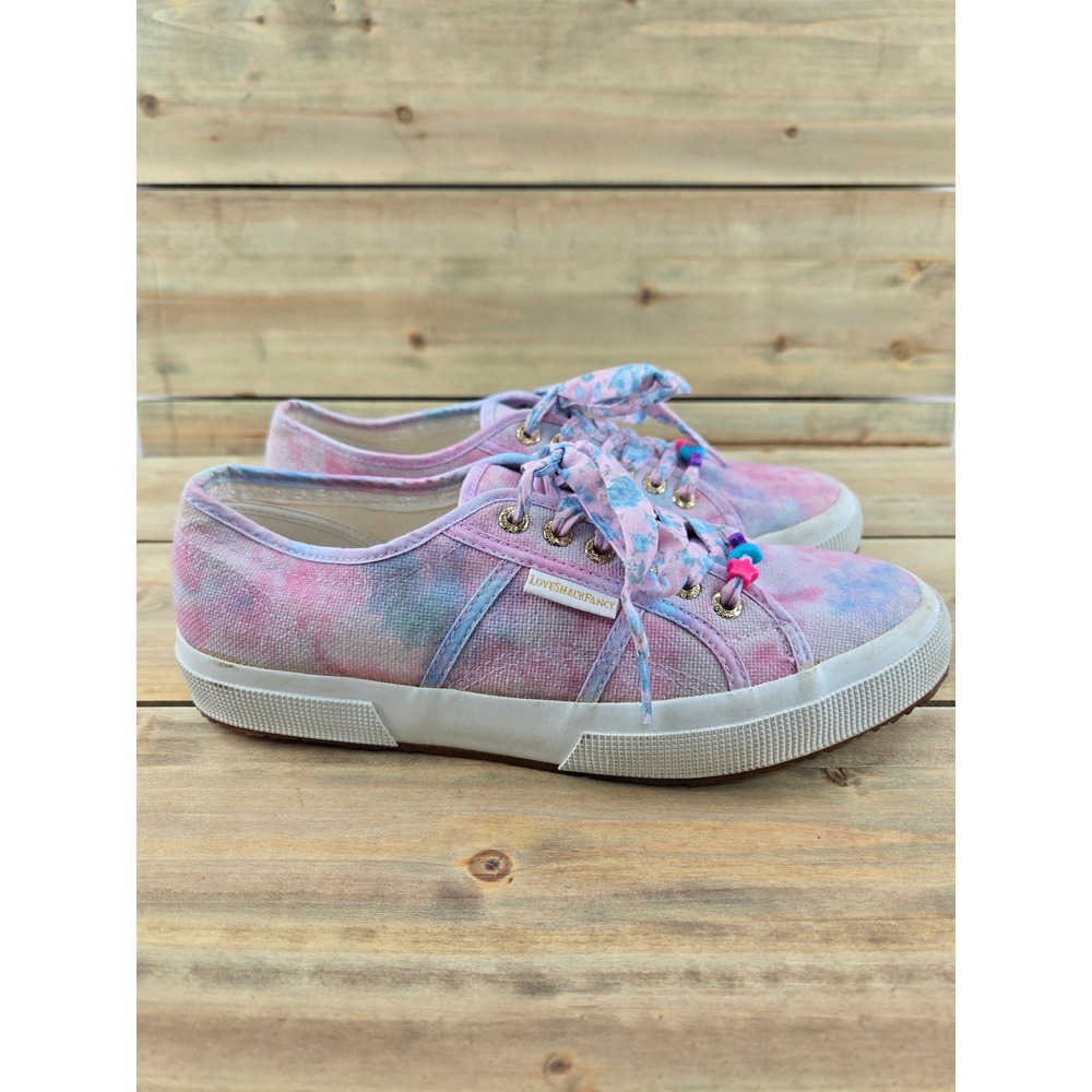Superga x LoveShackFancy Tie Dye Floral Ribbon Lace Sneakers Pink Blue Womens 10